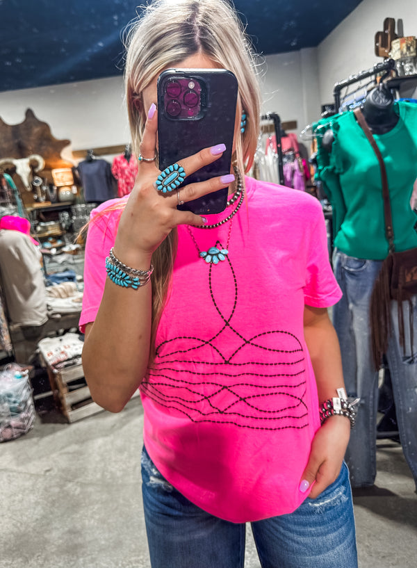 Boot Stitch Tee (In Neon Pink)