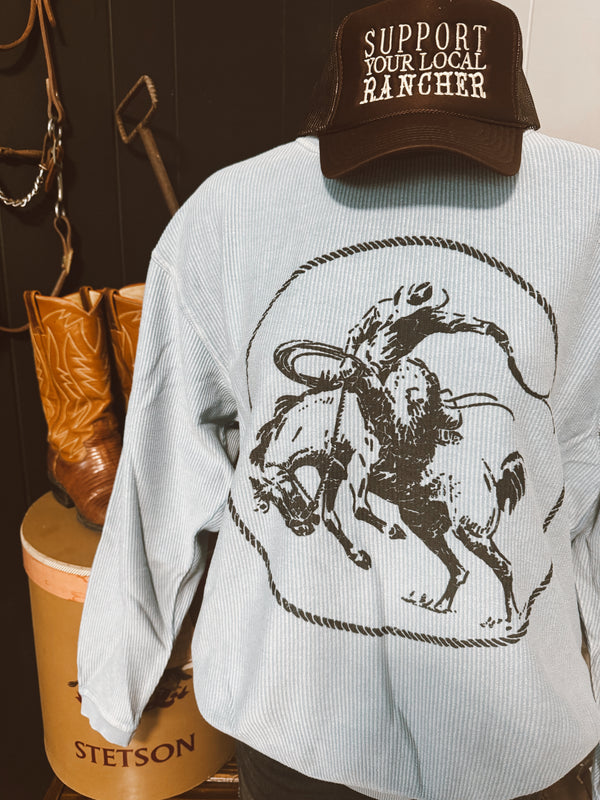 Cowboy Bucker Rope On Corded Denim