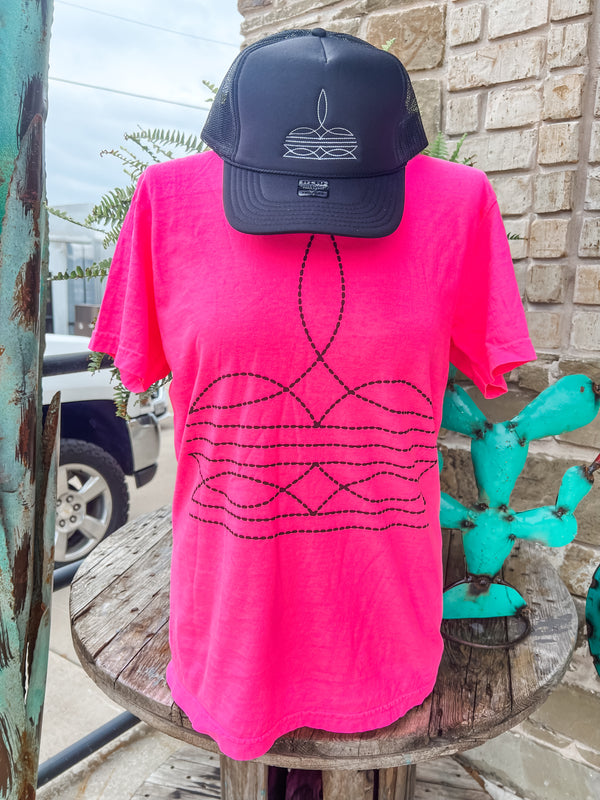 Boot Stitch Tee (In Neon Pink)
