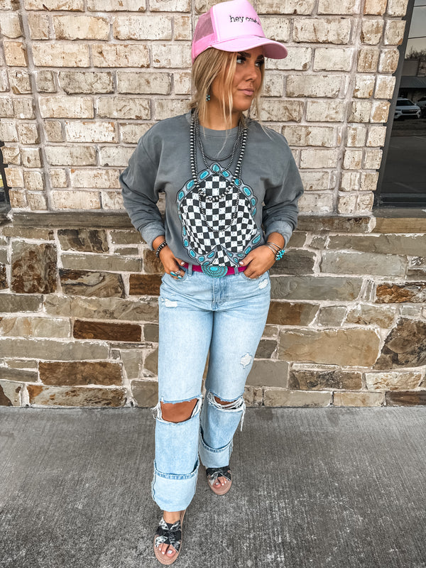 Black Checkerheart on Grey Graphic