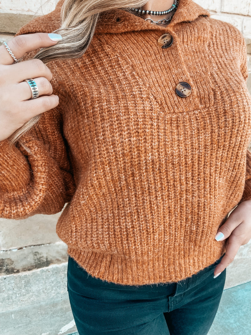 Mae Button Sweater in Rust